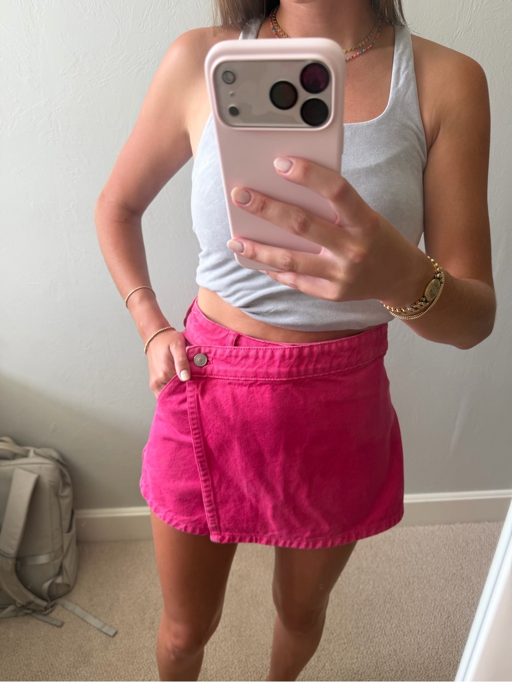 Hot Pink Denim Wrap Mini Skirt